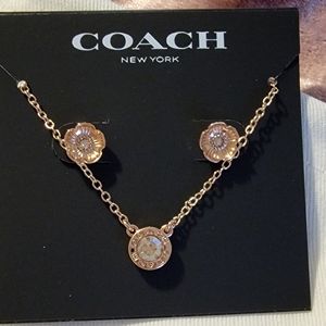 Coach rose gold necklace and earrings set